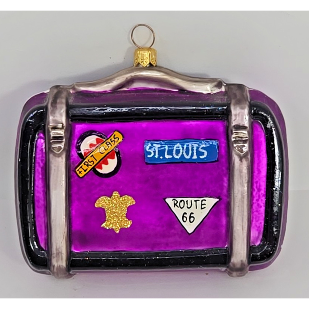 Christopher Radko St. Louis Missouri‎ Purple Suitcase Glass Ornament Rare U33AY